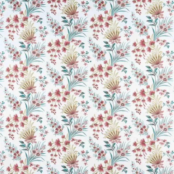 Michelham Fabric - Blush / Aqua by blue botanical embroideried fabric from Nina Campbell