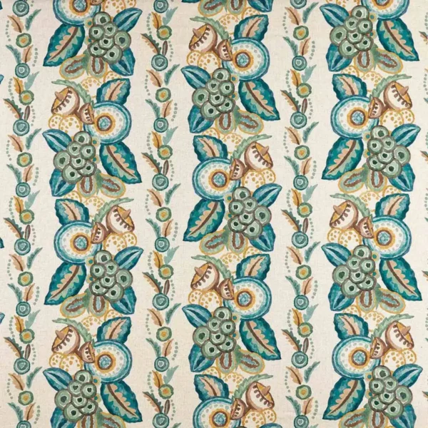 Ashdown Stripe Fabric - Teal / Aqua by blue botanical linen fabric from Nina Campbell
