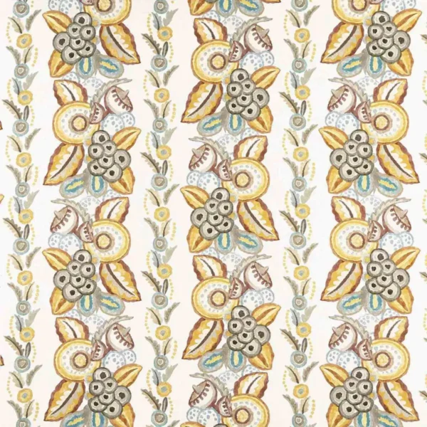 Ashdown Stripe Fabric - Ochre / Taupe / Duck Egg by brown botanical linen fabric from Nina Campbell