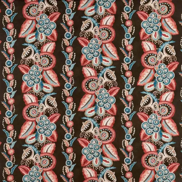 Ashdown Stripe Fabric - Red / French Blue / Chocolate by multicolour botanical linen fabric from Nina Campbell