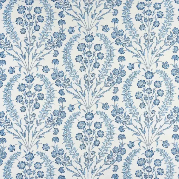 Chelwood Fabric - Blue / Ivory by blue botanical linen fabric from Nina Campbell