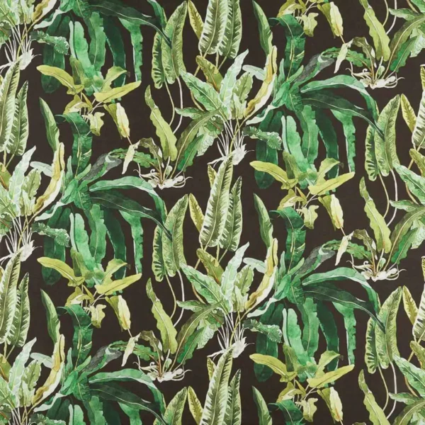 Benmore Fabric - Emerald / Green / Ebony by green botanical linen fabric from Nina Campbell