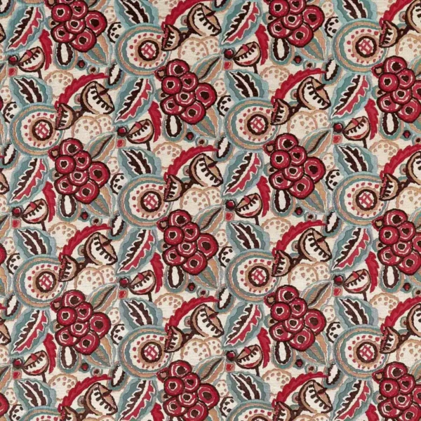 Marchmain Fabric - Red / Teal by multicolour botanical jacquard fabric from Nina Campbell