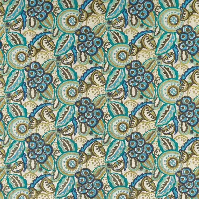 Marchmain Fabric - Teal / Blue / Ochre swatch