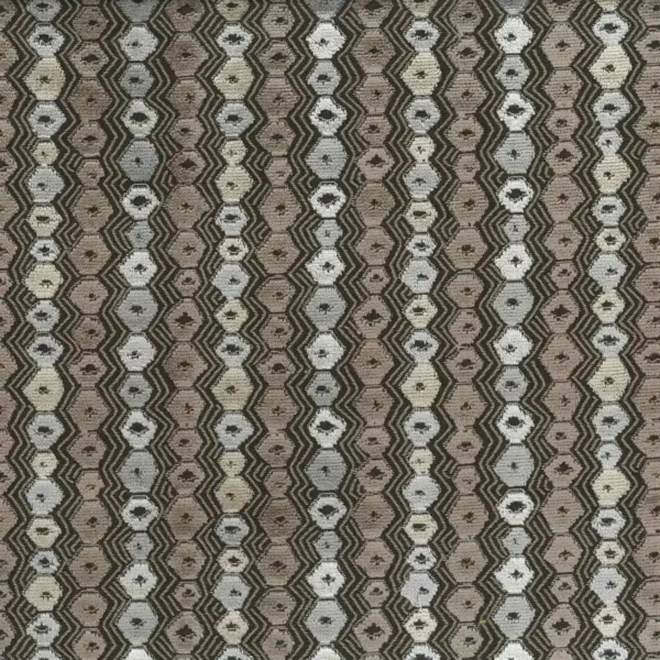 Flyte Fabric - Silver / Taupe / Beige by black-grey geometric jacquard fabric from Nina Campbell