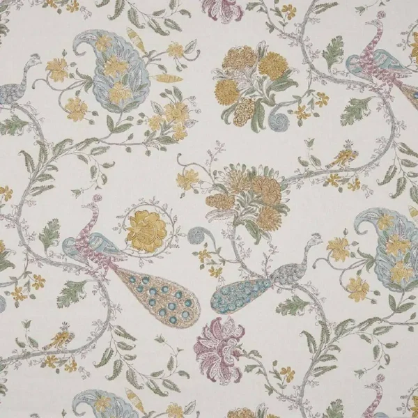 Parvani Fabric - Gold / Aqua by yellow botanical cotton fabric from Nina Campbell