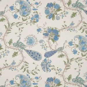 blue botanical cotton fabric from Nina Campbell