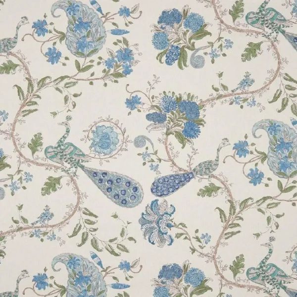 blue botanical cotton fabric from Nina Campbell