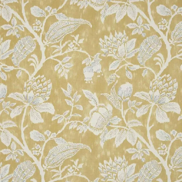 Pondicherry Fabric - Ochre by yellow botanical cotton fabric from Nina Campbell
