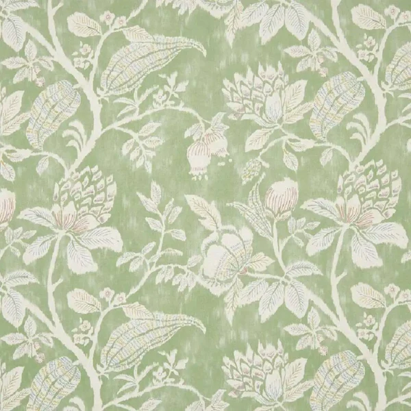 Pondicherry Fabric - Sage by green botanical cotton fabric from Nina Campbell