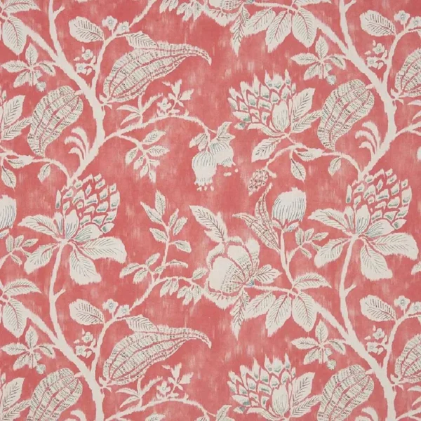 Pondicherry Fabric - Coral by red botanical cotton fabric from Nina Campbell