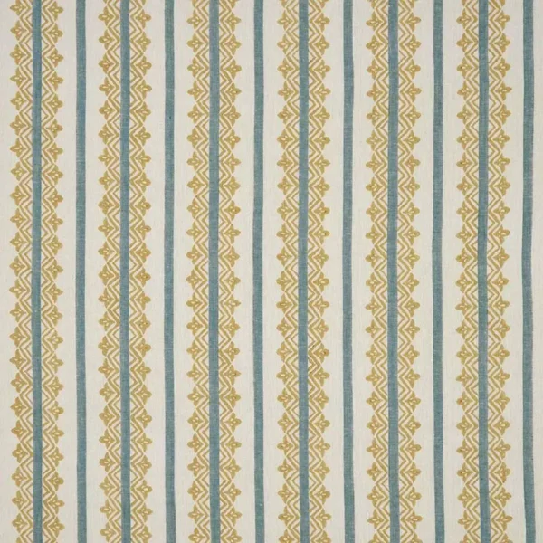 Basholi Fabric - Ochre / Teal by yellow traditional linen fabric from Nina Campbell