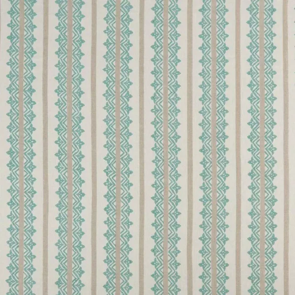 Basholi Fabric - Aqua / Linen by blue traditional linen fabric from Nina Campbell