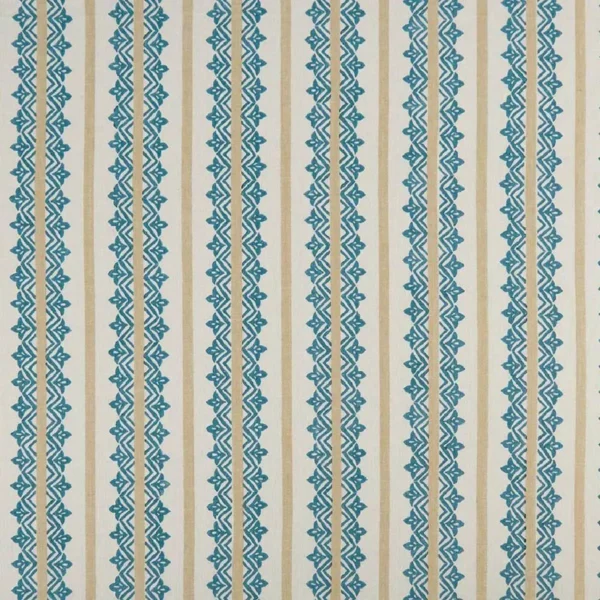 Basholi Fabric - Blue / Beige by blue traditional linen fabric from Nina Campbell