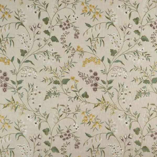 Almora Fabric - Lilac / Soft Gold by purple botanical embroideried fabric from Nina Campbell