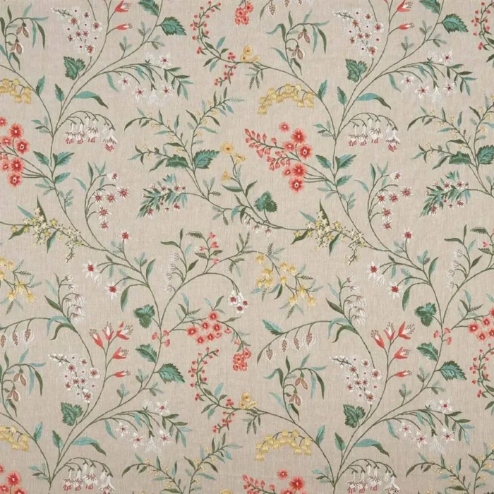 Almora Fabric - Coral / Soft  Gold / Green – Coral / Soft Gold / Green swatch