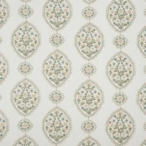 white botanical embroideried fabric from Nina Campbell
