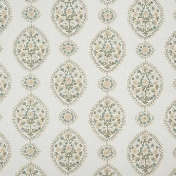 white botanical embroideried fabric from Nina Campbell