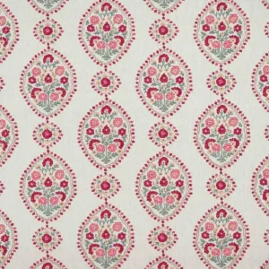 red botanical embroideried fabric from Nina Campbell