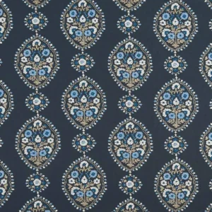 blue botanical embroideried fabric from Nina Campbell