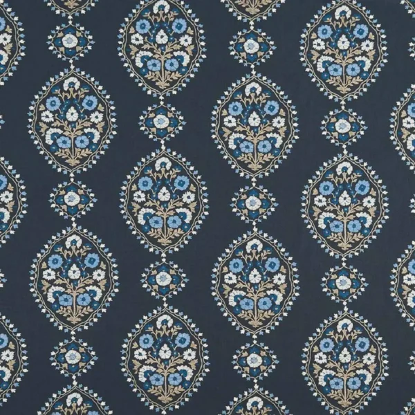 Lalita Fabric - Indigo / Blue / Beige by blue botanical embroideried fabric from Nina Campbell