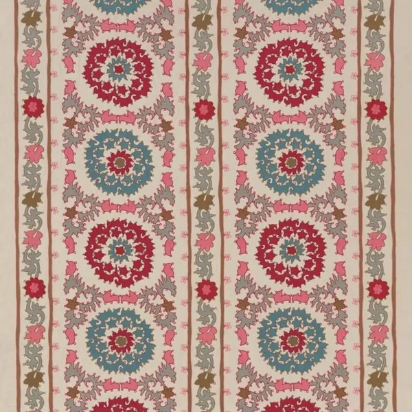 Maracanda Fabric - Red / Teal by red traditional embroideried fabric from Nina Campbell