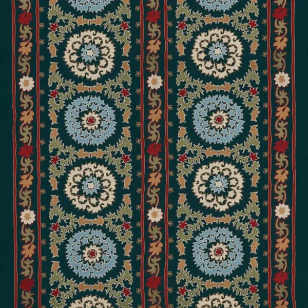 Maracanda Fabric - Indigo / Blue / Ivory by blue traditional embroideried fabric from Nina Campbell