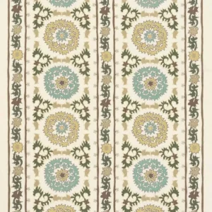 green traditional embroideried fabric from Nina Campbell
