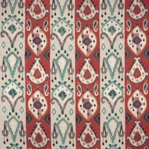 red traditional embroideried fabric from Nina Campbell