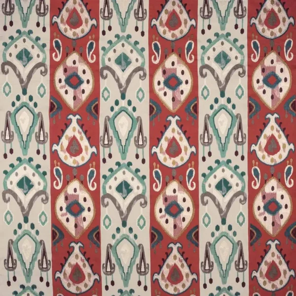 red traditional embroideried fabric from Nina Campbell