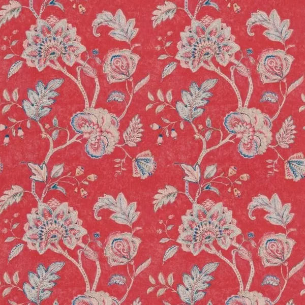 Samarra Fabric - Red / Aqua / Blue by red botanical linen fabric from Nina Campbell
