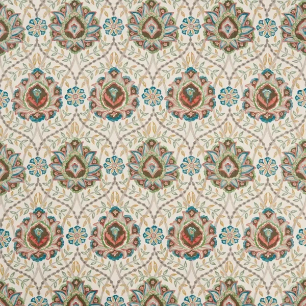 Topkapi Fabric - Chocolate / Russet / Teal by brown botanical linen fabric from Nina Campbell