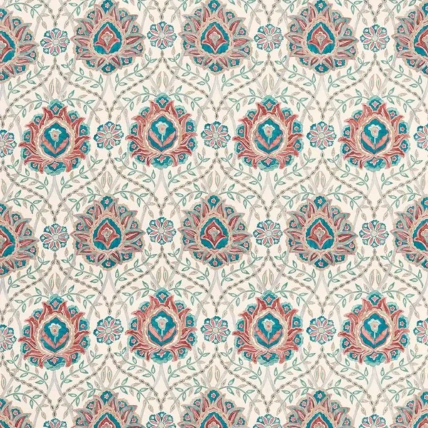 Topkapi Fabric - Red / Teal by blue botanical linen fabric from Nina Campbell