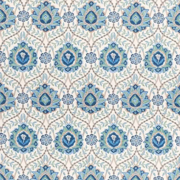 Topkapi Fabric - Blue / Green by blue botanical linen fabric from Nina Campbell