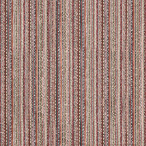 Tigris Fabric - Red / Teal by red striped printed fabric from Nina Campbell
