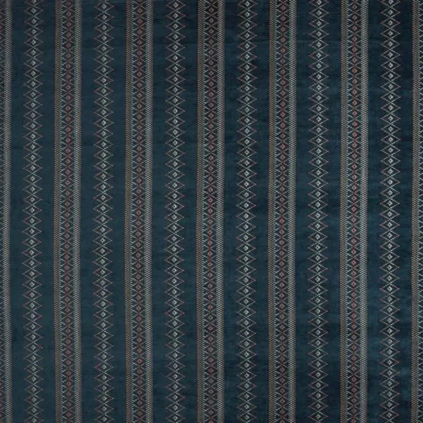 Turfan Fabric - Indigo by blue geometric jacquard fabric from Nina Campbell