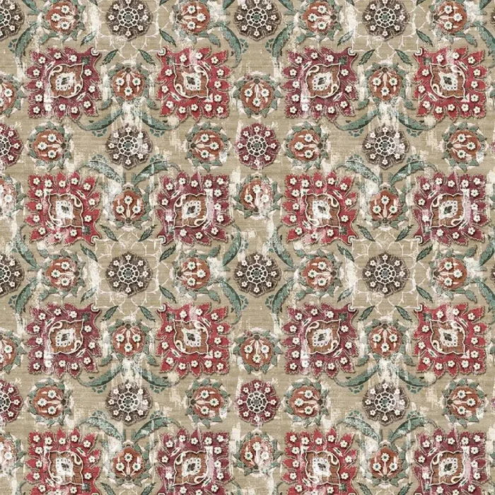 Holkar Fabric - Ecru / Red /  Russet / Ochre – Ecru / Red / Russet / Ochre swatch