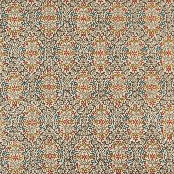 Rana Fabric - Taupe / Amber / Teal by orange botanical velvet-chenille fabric from Nina Campbell