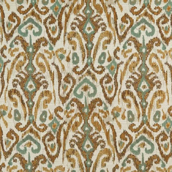 Pataudi Fabric - Aqua / Gold / Bronze by brown traditional jacquard fabric from Nina Campbell
