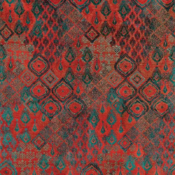 Baroda Fabric - Red / Peacock by red misc velvet-chenille fabric from Nina Campbell