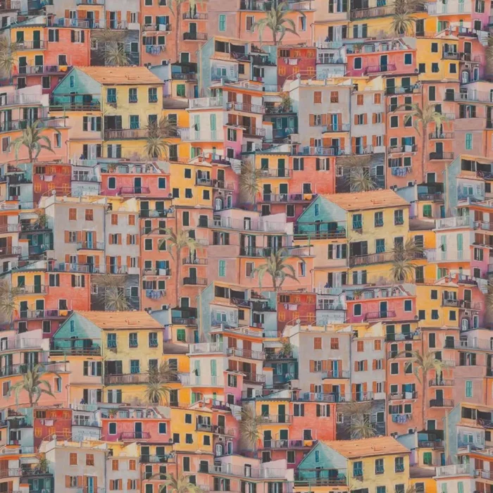 Portovenere Fabric - Terracotta / Coral / Aqua swatch