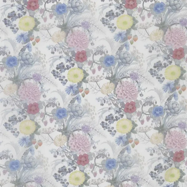 Carlotta Sheer Fabric - Aqua / Lemon / Blush by multicolour botanical voile-sheer fabric from Osborne & Little
