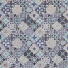 blue geometric embroideried fabric from Osborne & Little