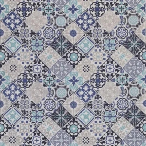 blue geometric embroideried fabric from Osborne & Little