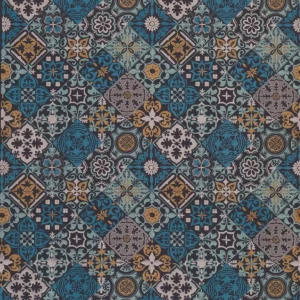 blue geometric embroideried fabric from Osborne & Little
