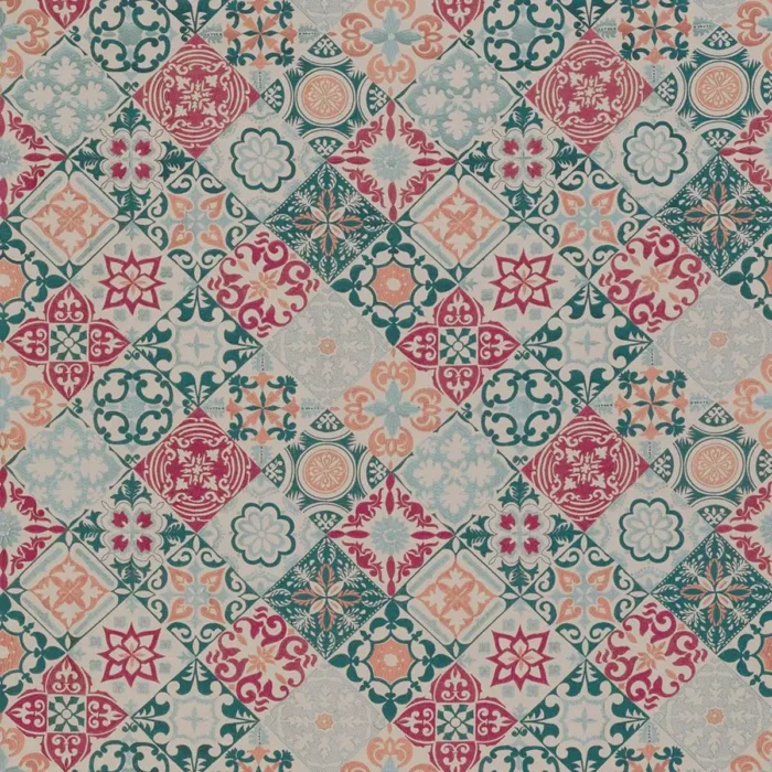 Cervo Fabric - Aqua / Coral swatch