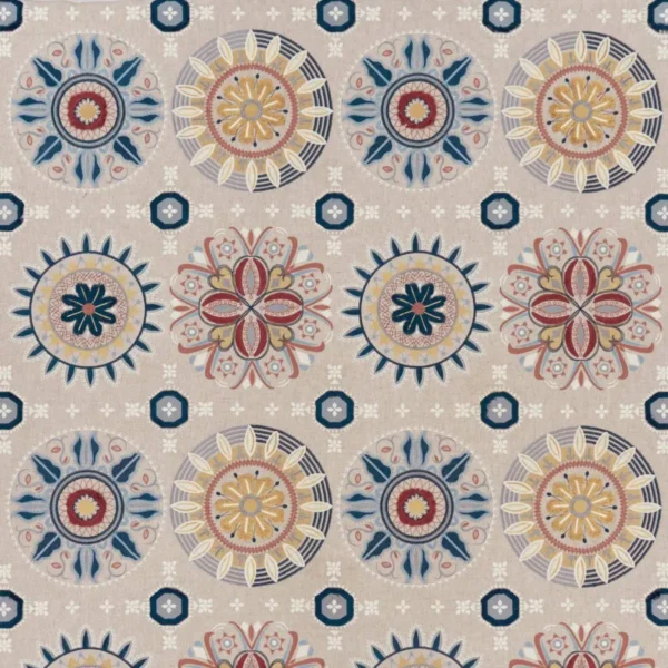 multicolour geometric embroideried fabric from Osborne & Little