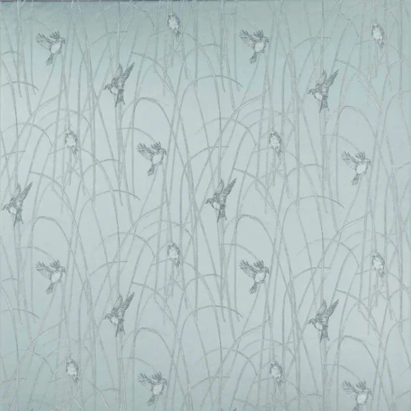 Reedbirds Fabric - Duck Egg by blue animal jacquard fabric from Osborne & Little