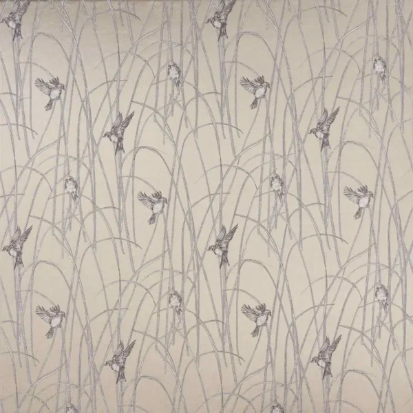 Reedbirds Fabric - Linen by black-grey animal jacquard fabric from Osborne & Little