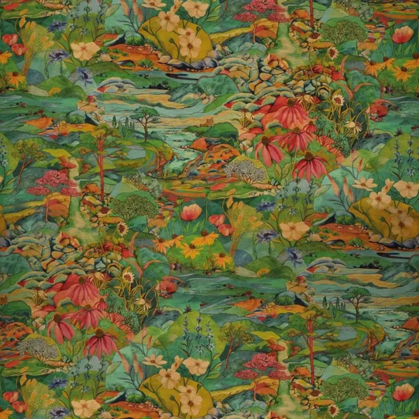 Trebah Velvet Fabric - Emerald by green botanical velvet-chenille fabric from Osborne & Little
